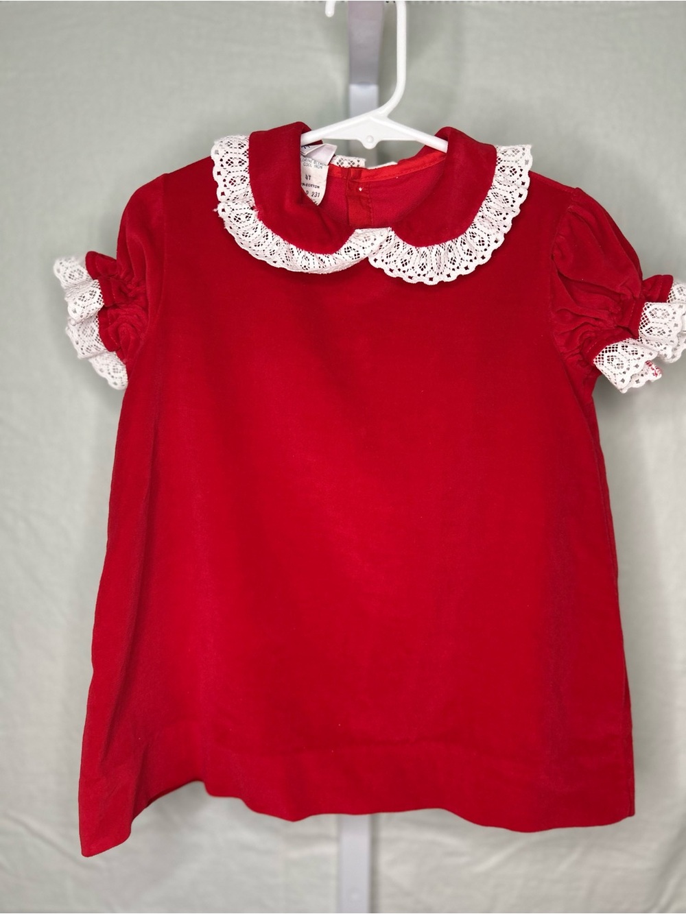 VTG 80s Toddle Tyke Red Velvet Lace Collar Christmas Holiday Dress 4T Cotton